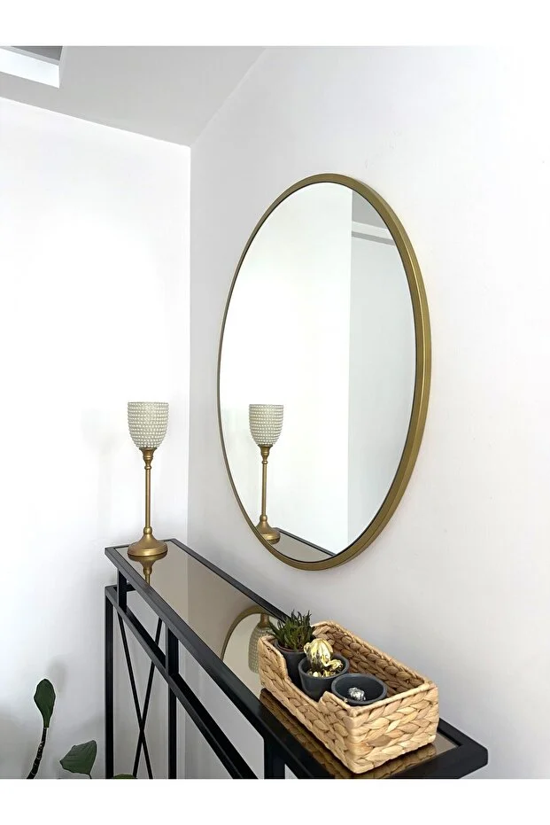 Gold Metal Çerçeveli Yuvarlak Ayna